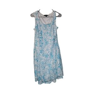 Perceptions Blue and White Leaf Lace Flowy Floral Midi Dress